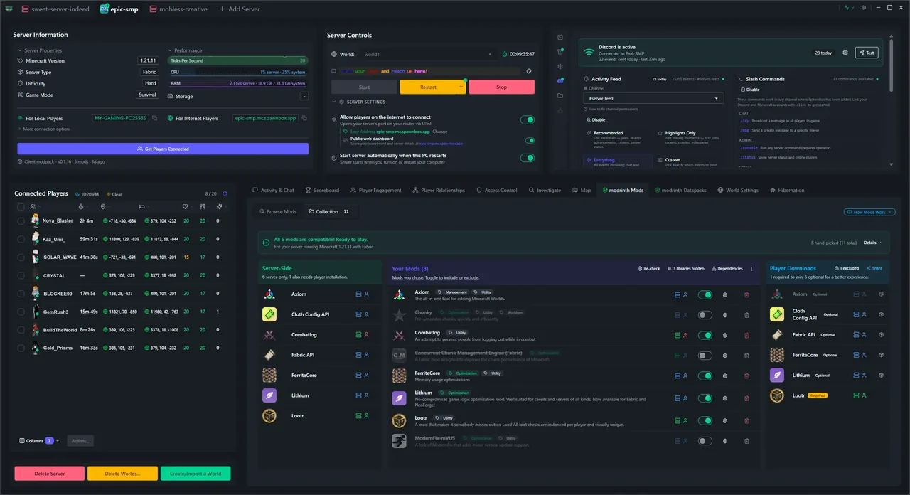 SpawnBox navigating through its interface - world map, scoreboards, player profiles, investigation tools, and more - view 19