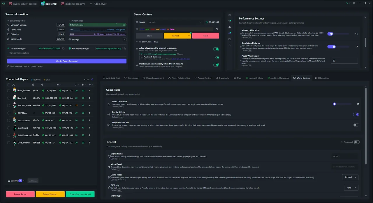 SpawnBox navigating through its interface - world map, scoreboards, player profiles, investigation tools, and more - view 20