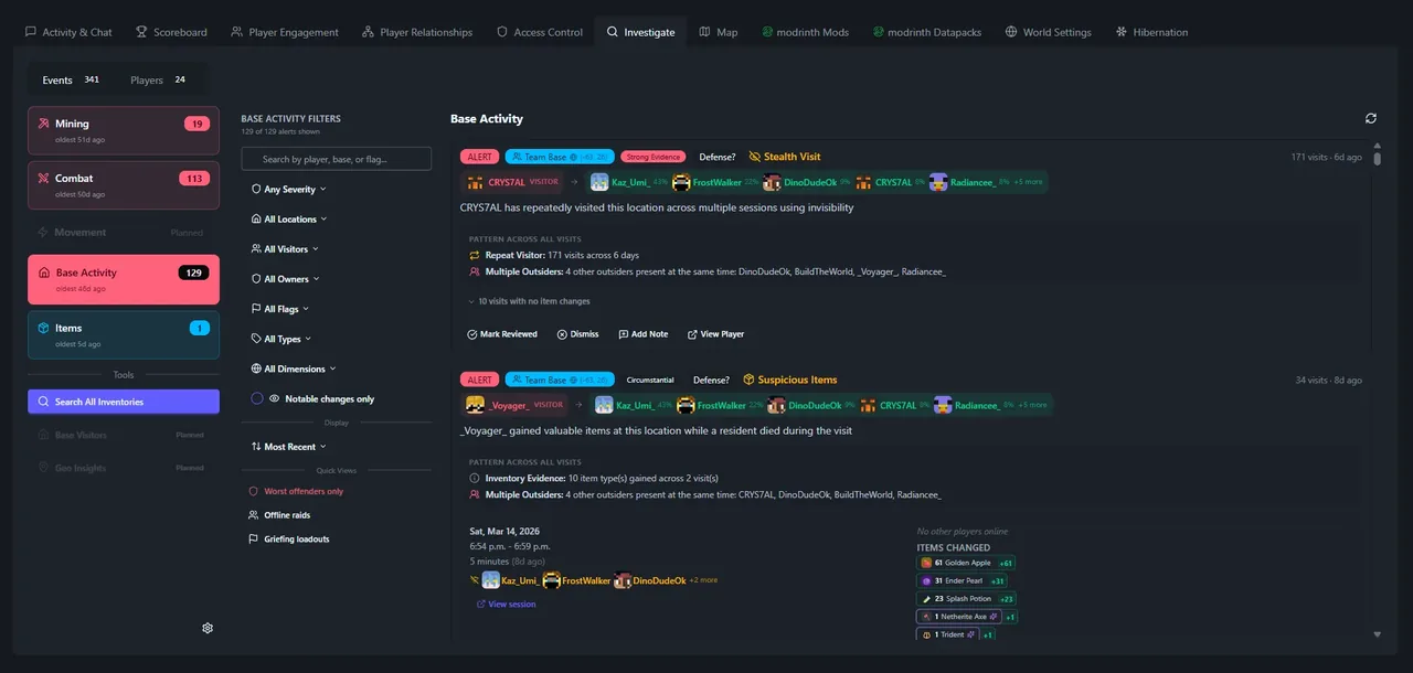 SpawnBox player actions menu and investigation features - view 1
